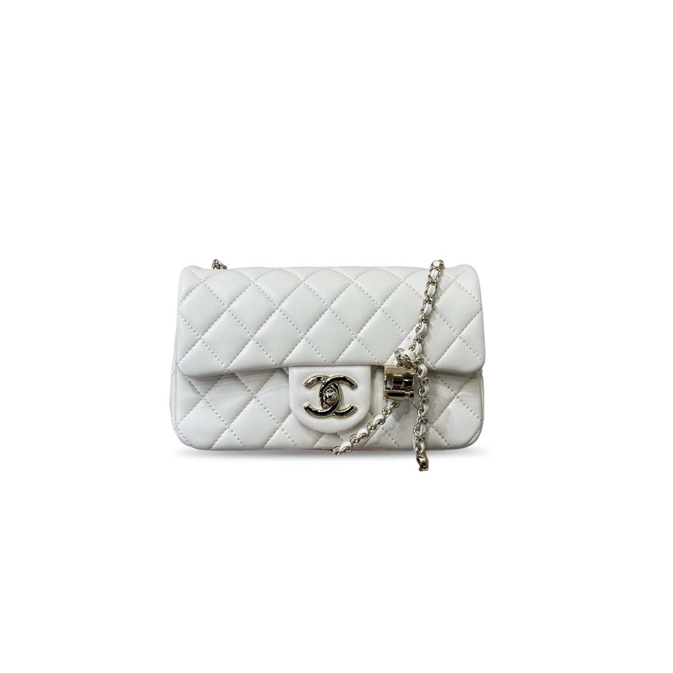 CHANEL LAMBSKIN WHITE MINI CLASSIC FLAP BAG AS5759 (20*13*7cm)